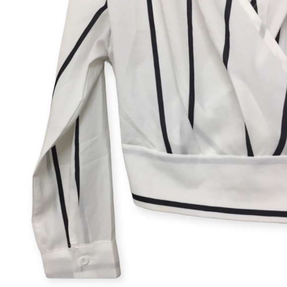 Striped Faux Wrap Cropped Blouse - Picture 3 of 6